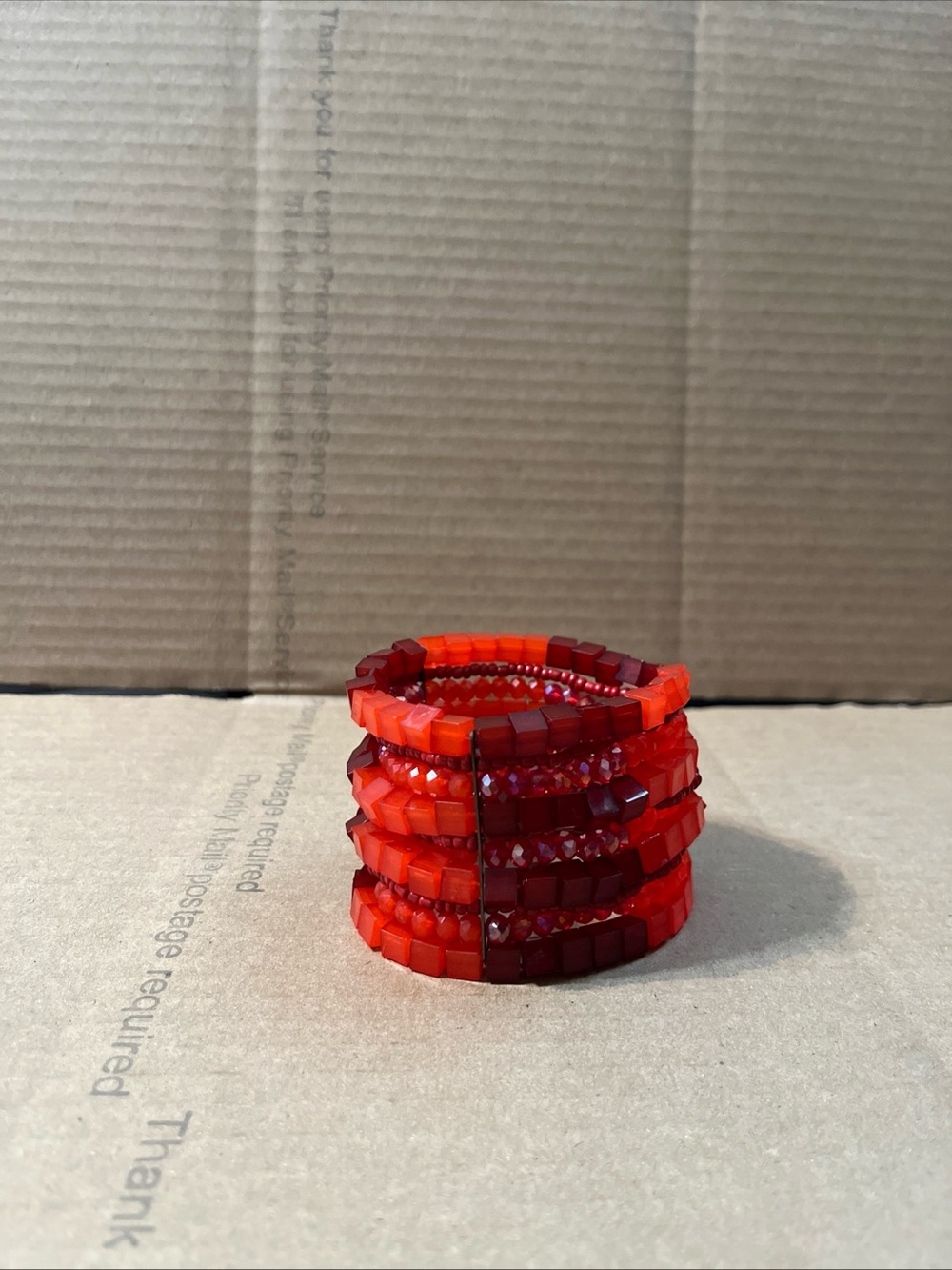 Red Beaded Stretch Coil Bracelet - Women Jewelry